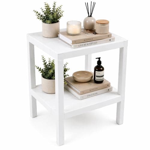 Image of DIVCHI 2 Tier Side End Table Nightstand Coffee Tables Storage Bedside Office Living Room Bedroom Small Narrow Space Sofa Table (White)