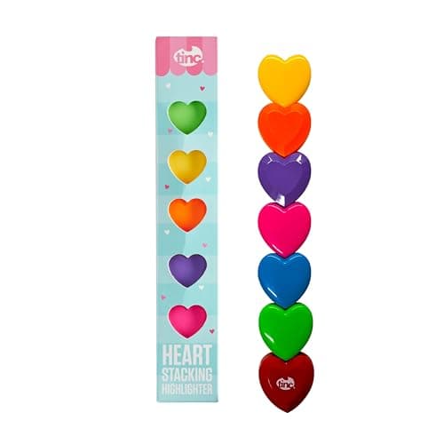 Image of Tinc Heart Shaped Stacking Highlighters | Stackable and Fun Design | Great for School and Homework | Six Bright Colours - Blue, Green, Yellow, Orange, Purple and Pink