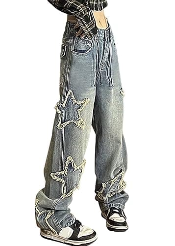 Image of DINGJIUYAN Star Jeans Baggy,high Waisted Pants Jeans Baggy,y2k,Teens,Hip hop,Star,Clothes,Streetwear,Cute,Grunge,Girls