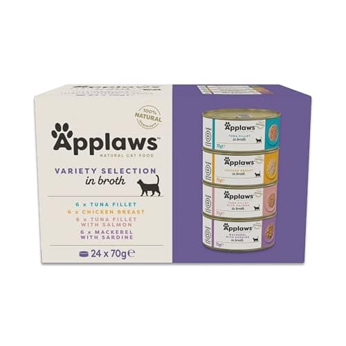 Image of Applaws 100% Natural Wet Cat Food, Multipack Chicken and Fish Selection in Broth 70g Tin (24 x 70g Tins)