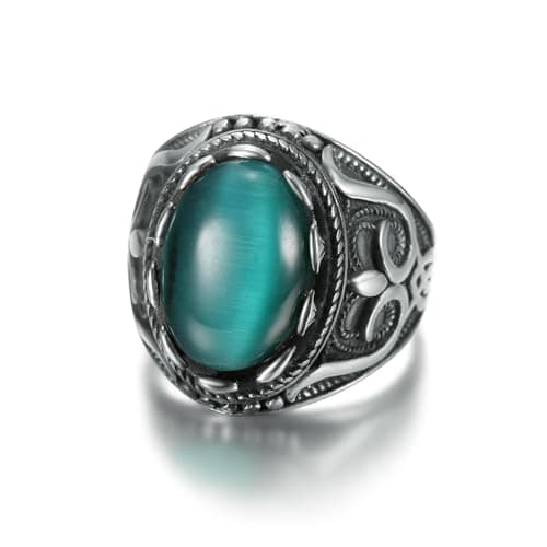 Image of Sumpgle Stainless Steel Gemstone Rings Men's Oval Large Stone Jewelry Trendy Hip Hop Style Fashion Accessory Present