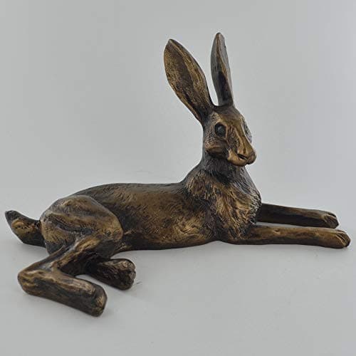 Image of Prezents.com Lying Down Bronze Effect Hare Sculpture Bluebell by Harriet Glen Home Decor Country Gifts H12cm