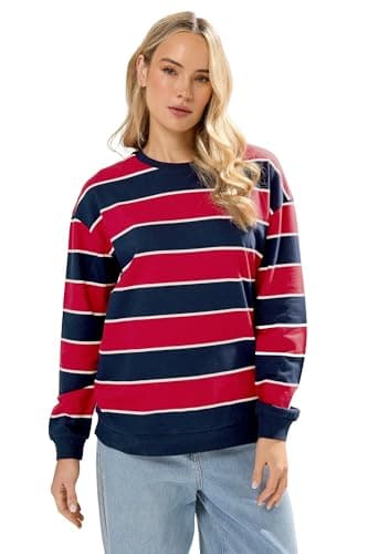 Image of Long Tall Sally - Lts Tall Navy Blue & Red Stripe Crew Neck Sweatshirt - Women's