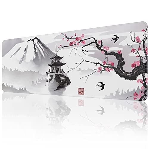 Image of EFISH Japanese Cherry Blossom Mouse Pad (31.5 × 11.8 × 0.12 inch) Extended Large Mouse Mat Desk Pad, Stitched Edges Mousepad,Non-Slip Rubber Base,Keyboard Pad,Gaming Mouse Pad XL