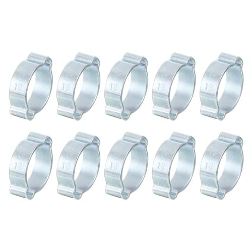 Image of sourcing map 10Pcs Double Ear Hose Clamps, Adjustable 15-18mm(0.59"x0.71") Iron Zinc Plated Two-Ear Hose Clamp, O Clip Hose Clamps Fuel Line Clamps Hose Clamp, Double Ear O Clips