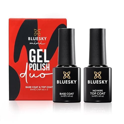 Image of BLUESKY Gel Nail Polishes, No Wipe Top Coat and Base Coat, Soak Off LED UV Gel Nail Polish Set, Long Lasting, Shiny, High Gloss Finish, Clear, 2 x 5ml Bottles