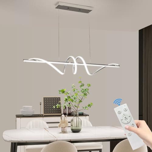 Image of Mikeru 120cm Spiral Pendant Lighting, Chrome Kitchen Ialand Lights 3000K/4500K/6500K Dimmable 10% to 100% Hanging Modern LED Dining Lamp Ceiling with Memory Function for Living Room