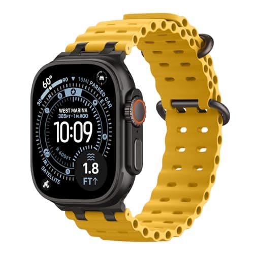 Image of TiMOVO Ocean Strap Compatible with Apple Watch Ultra 3/2/1 49mm, Upgraded Metal Connector Breathable Sport Watch Band for Men Women, Black/Yellow