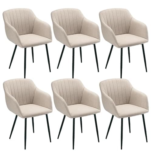 Image of Goeurvant Dining Chairs Set of 6 Polyester Armchair for Living Room with Metal Legs Kitchen Chairs, Beige