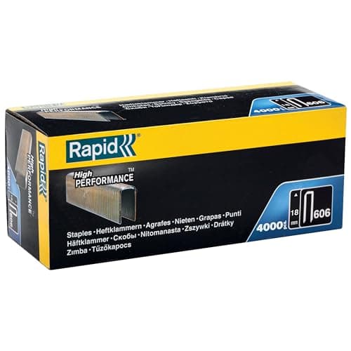 Image of Rapid High-Performance Staples for Dense Materials, Narrow Crown No. 606, Leg Length 18mm, Staple Gun Staples, Resin-Coated Galvanised Steel, 4000 Pieces, Boxed (11897602)