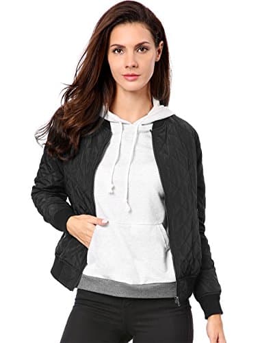 Image of Allegra K Women's Zip Up Raglan Long Sleeves Quilted Bomber Jacket Black L