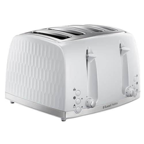 Image of Russell Hobbs Honeycomb 4 Slice Toaster (Independent & Extra wide slots with high lift, 6 Browning levels, Frozen/Cancel/Reheat function, Removable crumb tray, 1500W, White textured high gloss) 26070