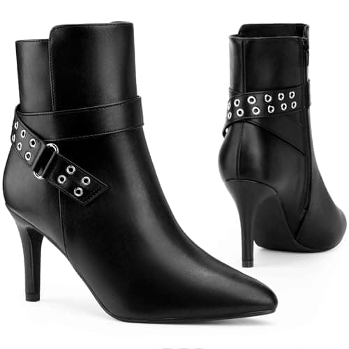 Image of Perphy Pointed Toe with Buckle Dressy Stiletto Heel Ankle Boots for Women Black 6 UK/Label Size 8 US