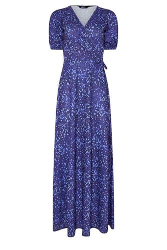 Image of Long Tall Sally - LTS Tall Blue Abstract Spot Wrap Maxi Dress - Women's
