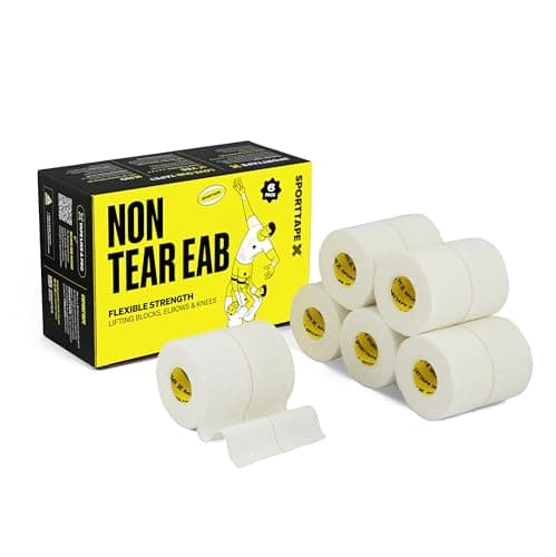 Image of 6 Rolls - SPORTTAPE EAB Fabric Strapping Tape - 7.5cm x 4.5m | Elastic Adhesive Bandage Fabric Tape, Rugby Lifting & Strapping Tape, Extra Strong Sports Tape, Non-Tear Centreline, Cloth EAB