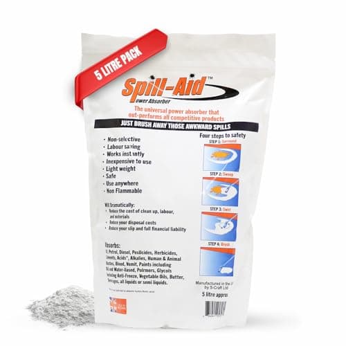 Image of Absorbent Granules 1-pack (5L) Rapid Spill Cleanup for Oils, Fuels, Chemicals, Paint & Bodily Fluids, Industrial Absorbent Powder for Home Workshops Warehouses Garages, UK-Made