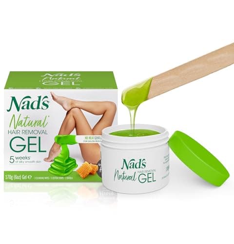 Image of Nad's Original Natural Hair Removal Gel Wax Kit, Waxing Kit for Body, Arms, Bikini, Legs and Face, No-heat Formula, Includes 1 Spatula, 5 Reusable Cotton Strips, 3 Cleansing Wipes, Gel Wax 170g