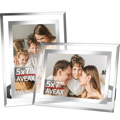 Image of 5x7 Picture Frame 2 Pack, Elegant Glass Picture Frame for Tabletop Display, Horizontal or Vertical, Wedding Frame, Silver