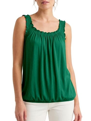 Image of Love My Fashions® Women Round Scoop Neckline Gathered Vest Top Ladies Elastic Bubble Hem Summer Straps Balloon Vest Top Dark Green