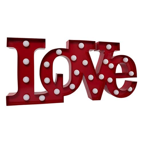 Image of Marquee Letter Light "Love" – Romantic Light Up LED Alphabet Letters –Light Bulb Letters – Vintage Decorative Night Lamp – Metal 9" Red