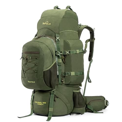 Image of Tripole Colonel Pro 105L Travel Backpack with Detachable 15L Daypack – Waterproof Hiking Rucksack for Women and Men for Camping & Trekking, Internal Frame, Rain Cover, Army Green