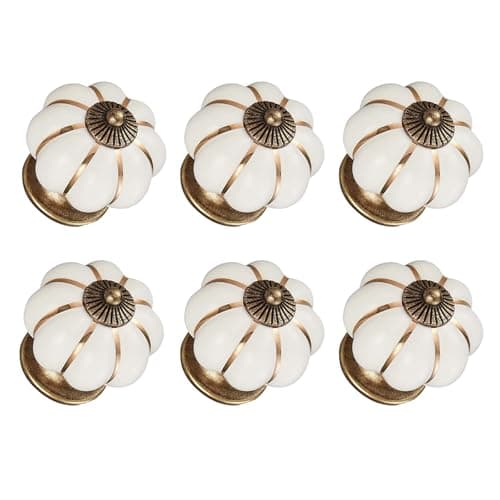 Image of CYILIUEN 6 Pcs White Pumpkin Ceramic Knobs with Screw Gasket and Screwdriver Ceramic Pull Handle for Decorative Furniture Hardware