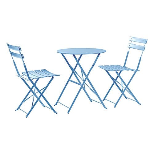 Image of Harbour Housewares 2 Seater Sussex Bistro Set - Folding Table Chairs Outdoor Patio Furniture - Round - Cornflower Blue