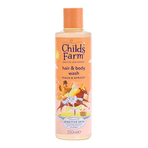 Image of Childs Farm Kids Hair & Body Wash, Peach & Apricot | Tear-free, Gently Cleanses | Suitable for Dry, Sensitive Skin, 250ml