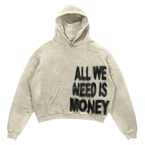 Image of All We Need Is Money Hoodie for Men/Women Funny Love Prints Sweatshirt Y2K Beige