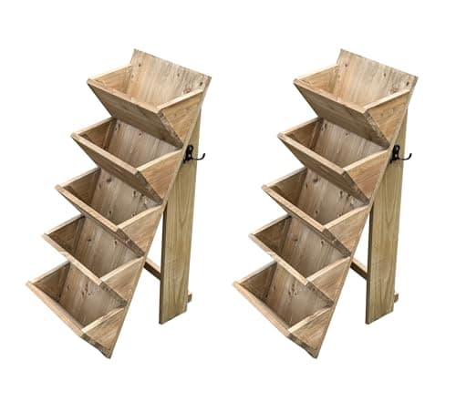 Image of Selections 5 Tier Wooden Garden Flower & Herb Planter Stepped Vertical - Pack of 2