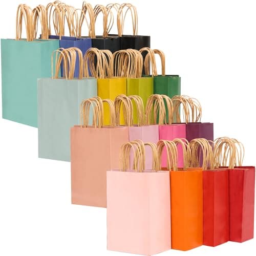 Image of Gcardist Medium 16Pcs Kraft Bags With Handles 27x20x12cm Gift Bags 16 Different Senior Color Bags Multiple Uses (10.5x7.6x4.75Inch, Medium Size)
