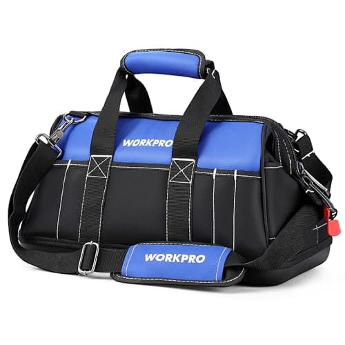Image of WORKPRO Tool Bag 16-inch, Multi-pockets Heavy Duty Tool Bag with Waterproof Plastic Hard Base, Wide Open Mouth Heavy Duty Electricians Tools Bag with Adjustable Shoulder Strap