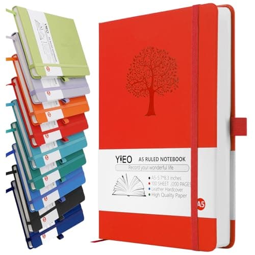Image of A5 Journal Notebook, 200 Pages Leather Notebook Journal for Men/Women, Hardback Note Book with 80GSM Lined Paper, No Bleed for Writing, Notepad for Office School Supplies, Red
