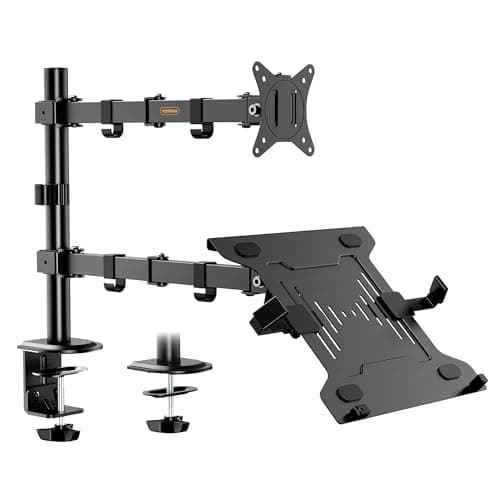 Image of VonHaus Monitor Stand with Laptop Tray for 13-32" Screen, Monitor Mount and Desk Clamp, Height Adjustable, Easy Assemble Stand w/Full Tilt, Rotation & Swivel Arms, VESA: 75x75 & 100x100mm