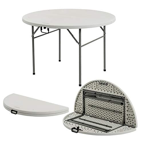 Image of Harbour Housewares Heavy Duty Folding Trestle Table - 4ft (120cm) - Round - Easy Store Office Desk Workstation Events Arts and Crafts Party Catering BBQ Garden