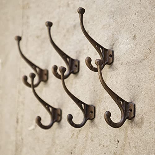 Image of Marco Paul 6pc Coat Hooks For Hanging Heavy Duty Cast Iron Easy To Install Coat Hooks Wall Mounted Bronze Rustic Door Hook Perfect for Walls Doors Wardrobe