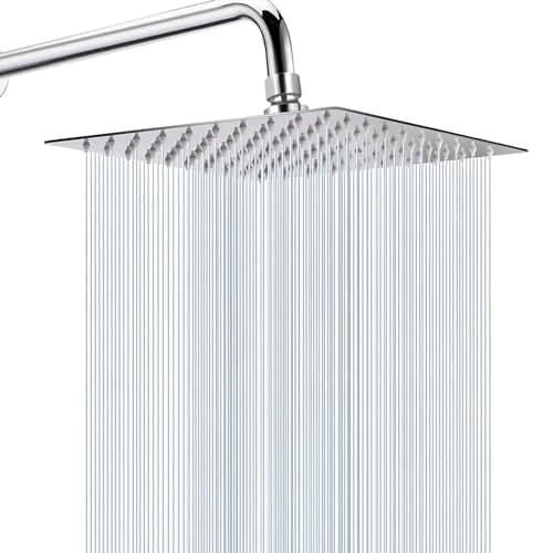 Image of Rain Shower Head, WOOPHEN 10" High Flow Stainless Steel Square Rainfall ShowerHead, High Pressure Design, Awesome Shower Experience Even at Low Water Flow (Chrome)