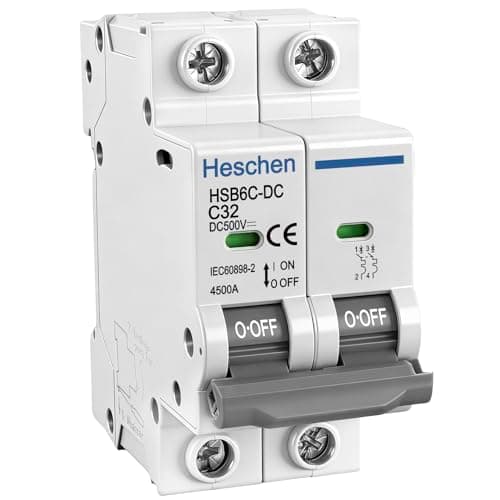 Image of Heschen DC Miniature Circuit Breaker, HSB6C-DC, 2 Poles, DC500V 32A, Photovoltaic Circuit Breaker, for Solar PV System Solar Panels Grid System, 35mm DIN Rail Mounting (32, Amps)