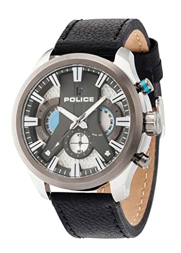 Image of Police Men's Quartz Watch with Silver Dial Chronograph Display and Black Leather Strap 14639JSTU/04