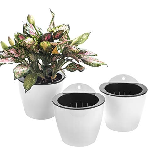 Image of ORIMERC 3 Pack Self Watering Plant Pots Wall Hanging Basket Over Fence Planters Vertical Garden Hang Plastic Container Indoor Outdoor for Plants Flowers Succulent Living Herbs Holder White Large