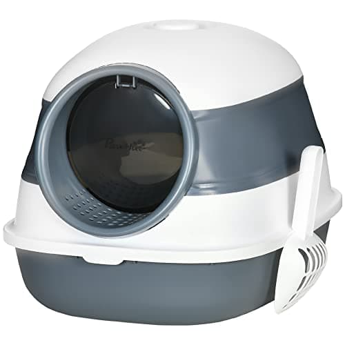 Image of PawHut Foldable Cat Litter Tray with Lid, Hooded Cat Litter Box w/ High Sides, Air Freshener, Large Two-Way Entrance, Scoop, White