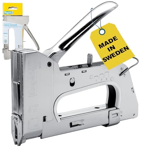Image of Rapid Heavy Duty Manual Staple Gun PRO R28 for No. 28 Staples, Cable Tacker with Easy-to-Squeeze Trigger, 3-Step Force Adjuster, and All-Steel Casing and Wear Parts, Made in Sweden (5001672)