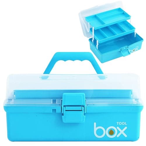 Image of imuounl 3 Layer Multipurpose Storage Box,Plastic Tool Box,Art & Crafts Storage Box with Compartments, Medicine Storage Box,Sewing Supplies Organiser Box Family First Aid Box with 2 Trays