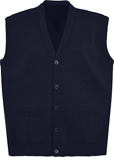 Image of Maan Store Men’s Sleeveless Cardigan Sweater Vest – V-Neck Knitted Button-Down with Front Pockets, Lightweight Casual and Office Wear 4X-Large, Navy