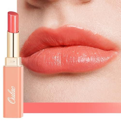 Image of Oulac Living Coral Lipstick - Moisture Shine Hydrating Lipstick & Tinted Lip Balm for Dry Lips, Medium Coverage Lip Colour | Juicy Look, Glossy Finish, Vegan, Cruelty-Free, Coral Rhythm (18)