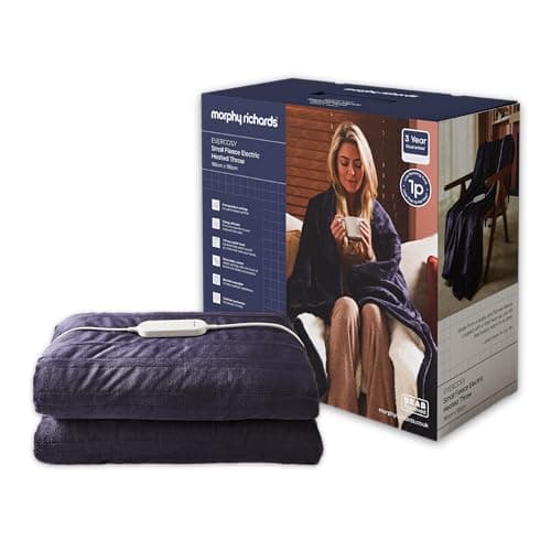 Image of Morphy Richards EverCosy Fleece Electric Heated Throw Small, 160x130cm, 9 Heat Settings, Detachable, Teddy Fleece and Flannel Fleece, Overheat Protection, 610002, Navy