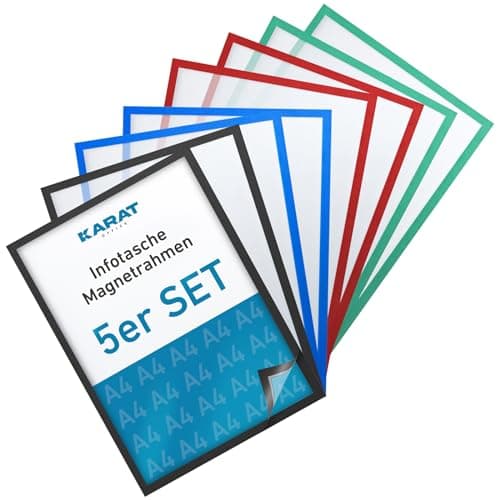 Image of KARAT Set of 5 DIN A4 Magnetic Frames for Children's Drawings, Document Wallets, Photo Bags, Magnetic Photo Frames for Offers (External Dimensions 23.3)