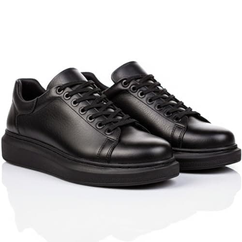 Image of Solaress 257 Men's Casual Trainers, Vegan Leather Sports Shoes Business Casual to Street Style Black, UK 9.5