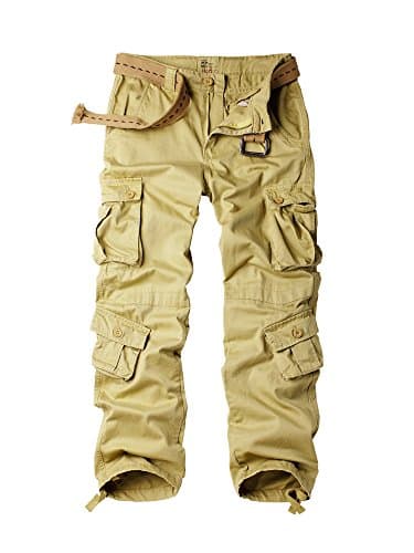 Image of Aeslech Mens Cargo Work Combat Trousers Tactical Army Military Casual Cotton Workwear with 8 Pockets Khaki 34