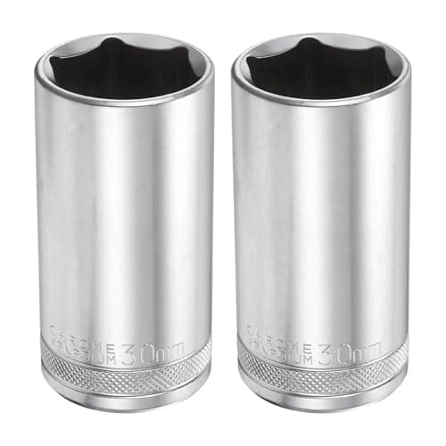 Image of sourcing map 2pcs 6 Points Deep Socket 1/2" Drive 30mm Deep Metric CR-V Steel Polished Nickel Plating 78mm / 3.1" Long Hex Socket Tool for Home Auto Nuts Bolts Repair